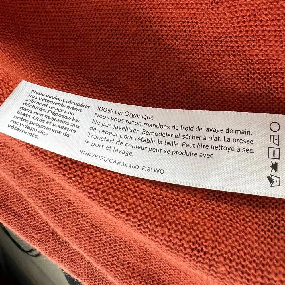 EILEEN FISHER Orange Linen Long Sleeve Bateau Neck Pullover Sweater Size S/M